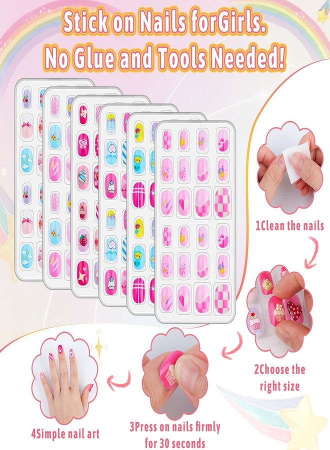 Thrilez 144 Pcs Kids Fake Nails Set, Thrilez 6 Pack Press on Nail Pre-glue Artificial False Acrylic Nails Set for Little Girl Children Toddlers - Image 5